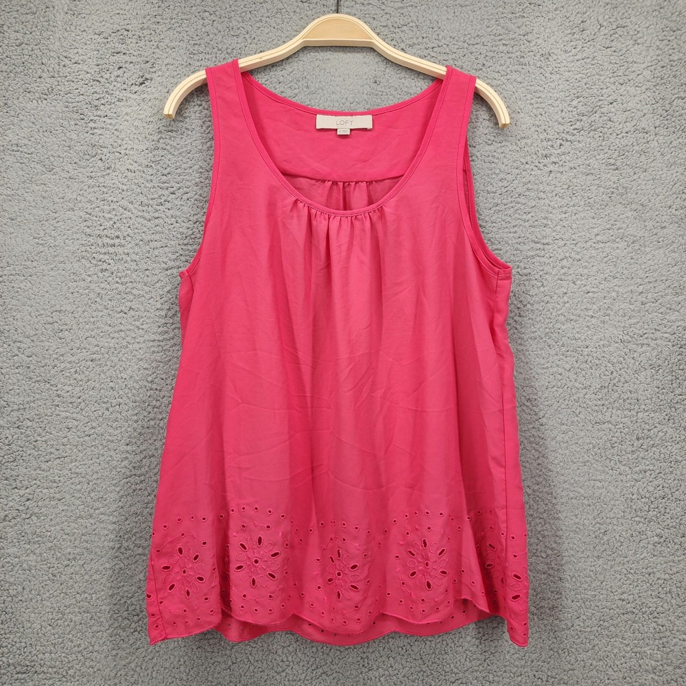 Loft Womens Pink Eyelet Scalloped Hem Sleeveless Tank Top Scoop Neck Size M